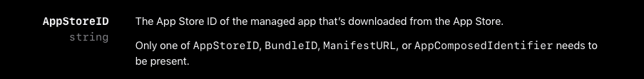 Section of the Apple Developer docs showing the AppStoreID propery details