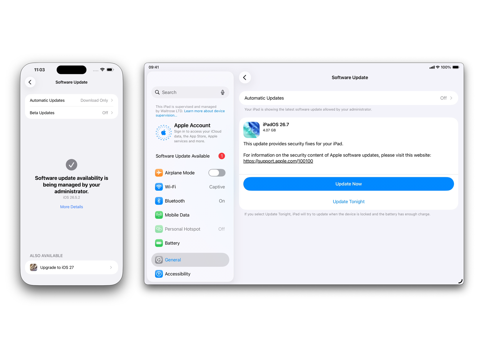 Software updates offered to the iPhone and iPad with the cadence set to Newest and Oldest respectively